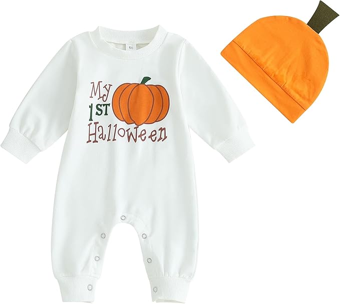 A baby romper suit with the lettering 'My 1st Halloween'